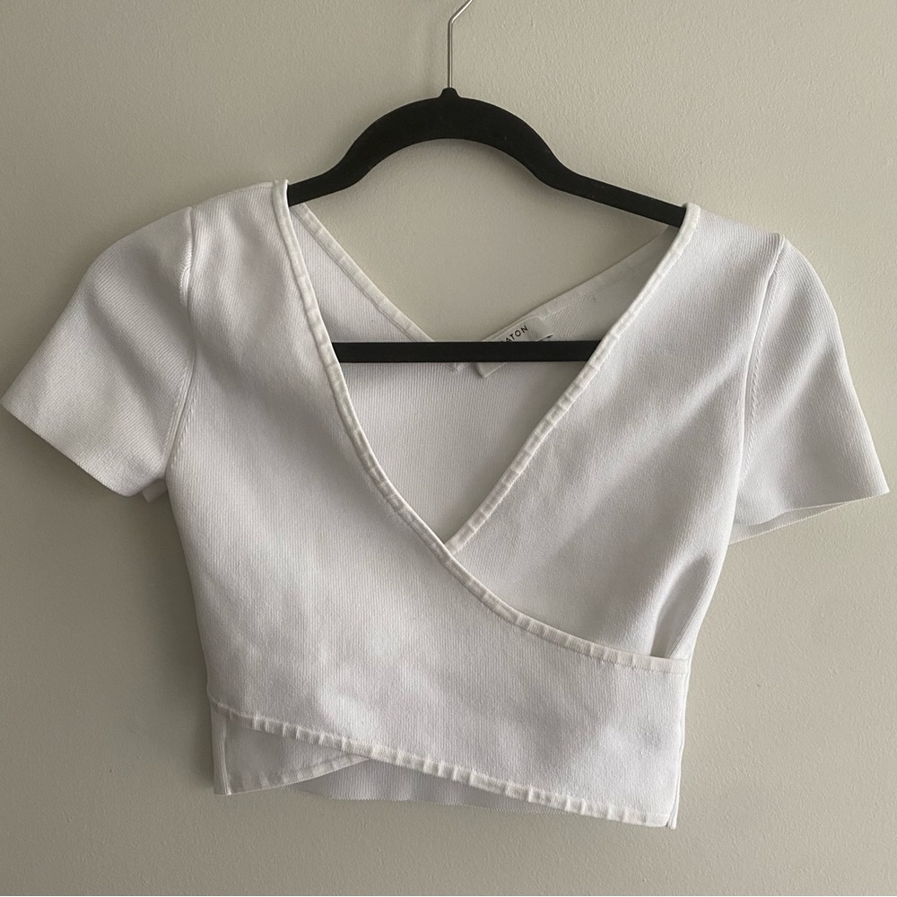 Aritzia White Wrap Crop Top